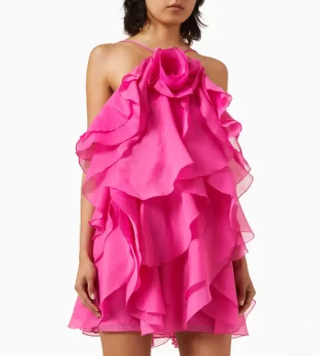 Aje Pandorea Layered Mini Dress in Fuschia Rose Size 10 for rent on The Volte - main image