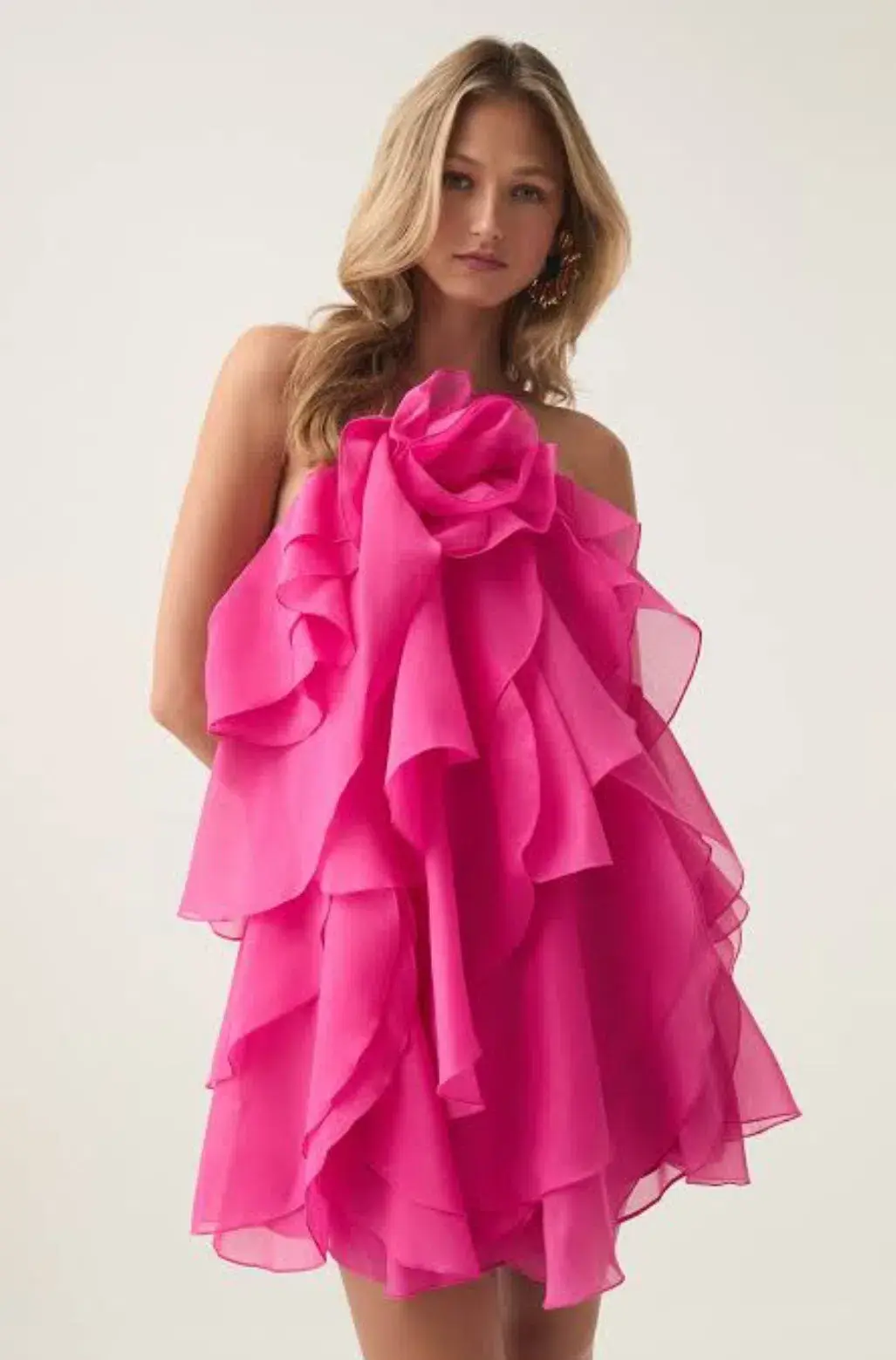 Aje Pandorea Layered Mini Dress in Fuschia Rose Size 10 for rent on The Volte - main image