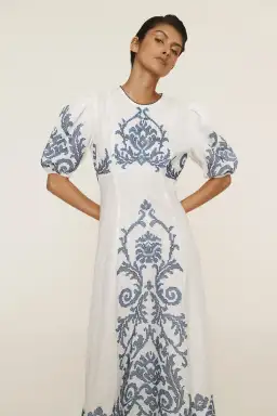 Alemais Hazel Embroidered Midi Dress White Print Size 14 for rent on The Volte - image 2
