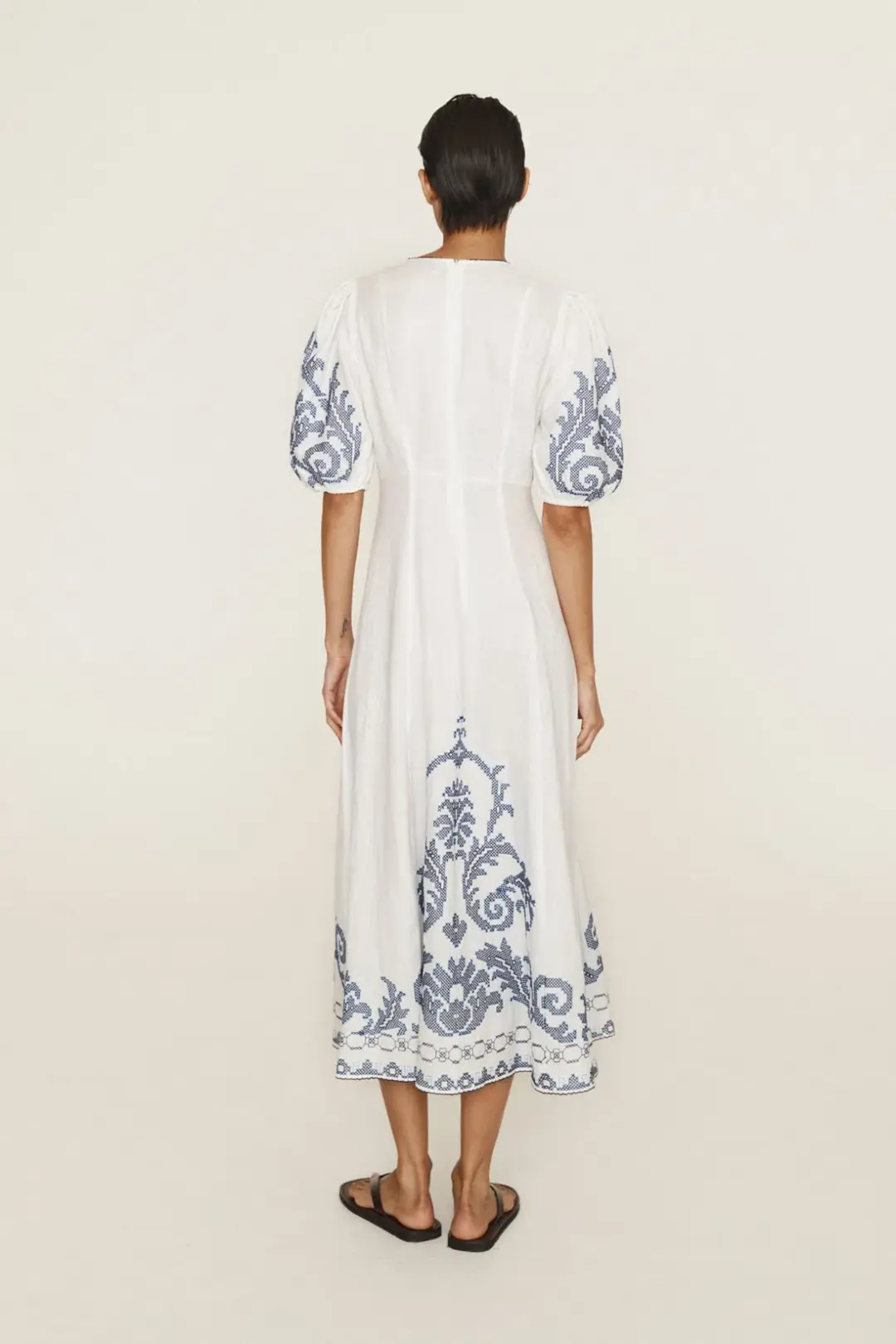 Alemais Hazel Embroidered Midi Dress White Print Size 14 for rent on The Volte - main image