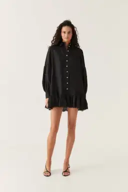 Aje Lotus Shirt Dress Mini Black Size AU 4 for rent on The Volte - image 1