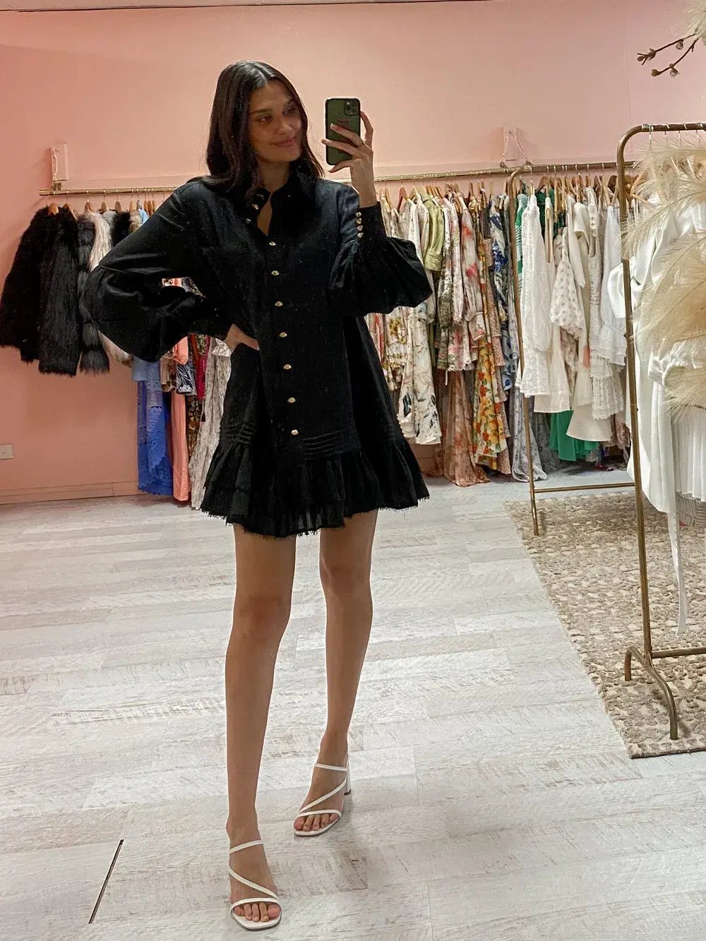 Aje Lotus Shirt Dress Mini Black Size AU 4 for rent on The Volte - main image