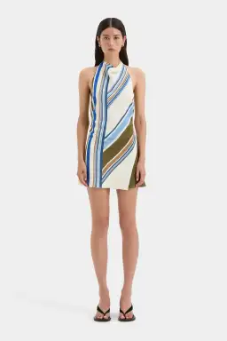 SIR The Label Thistle Halter Mini Dress Blue Baidera Stripe Size 12 for rent on The Volte - image 1