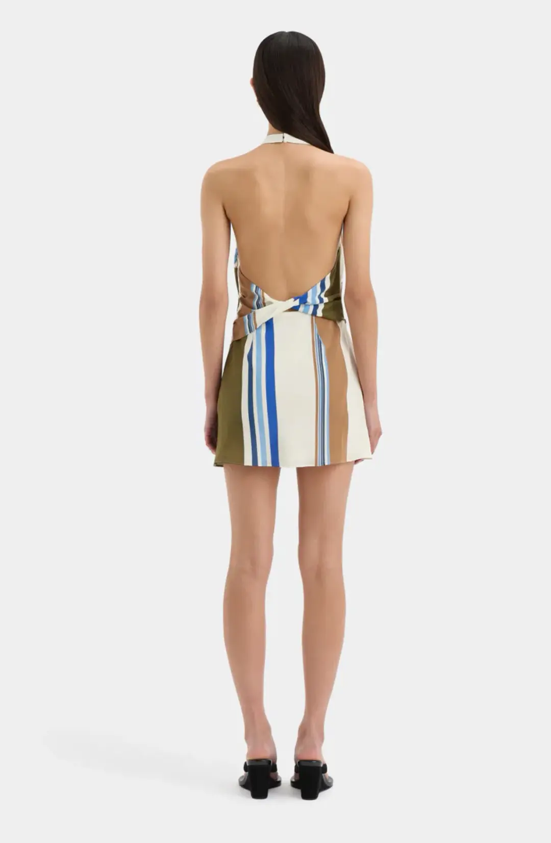 SIR The Label Thistle Halter Mini Dress Blue Baidera Stripe Size 12 for rent on The Volte - main image