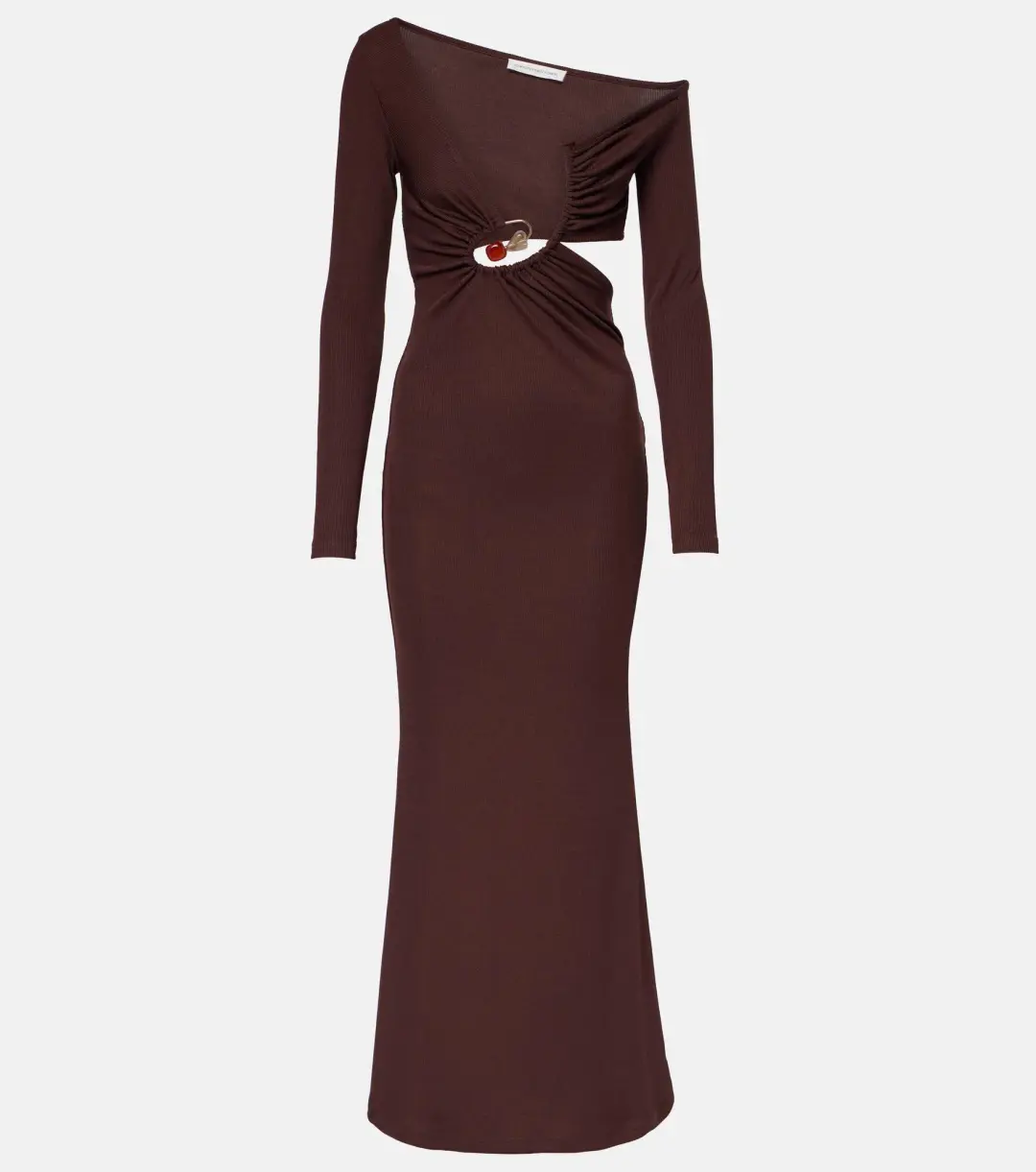 Christopher Esber Spiral Crystal Ribbed-Knit Midi Dress Mahogany Size 10 for rent on The Volte - main image