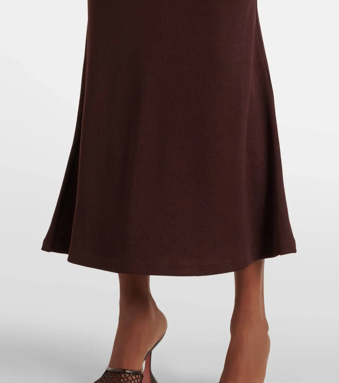 Christopher Esber Spiral Crystal Ribbed-Knit Midi Dress Mahogany Size 10 for rent on The Volte - main image