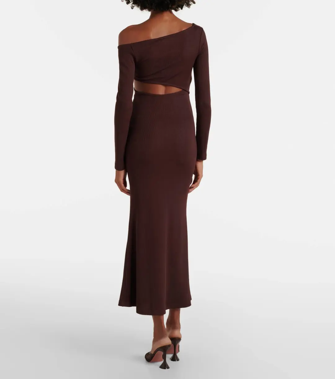 Christopher Esber Spiral Crystal Ribbed-Knit Midi Dress Mahogany Size 10 for rent on The Volte - main image