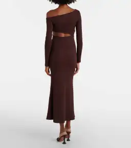 Christopher Esber Spiral Crystal Ribbed-Knit Midi Dress Mahogany Size 10 for rent on The Volte - image 3