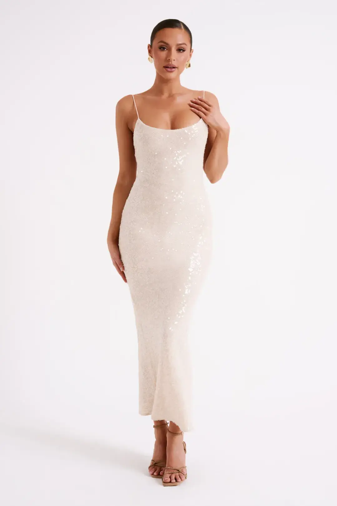 Meshki Brianna Sequin Maxi Dress Cream Size 8 for rent on The Volte - main image