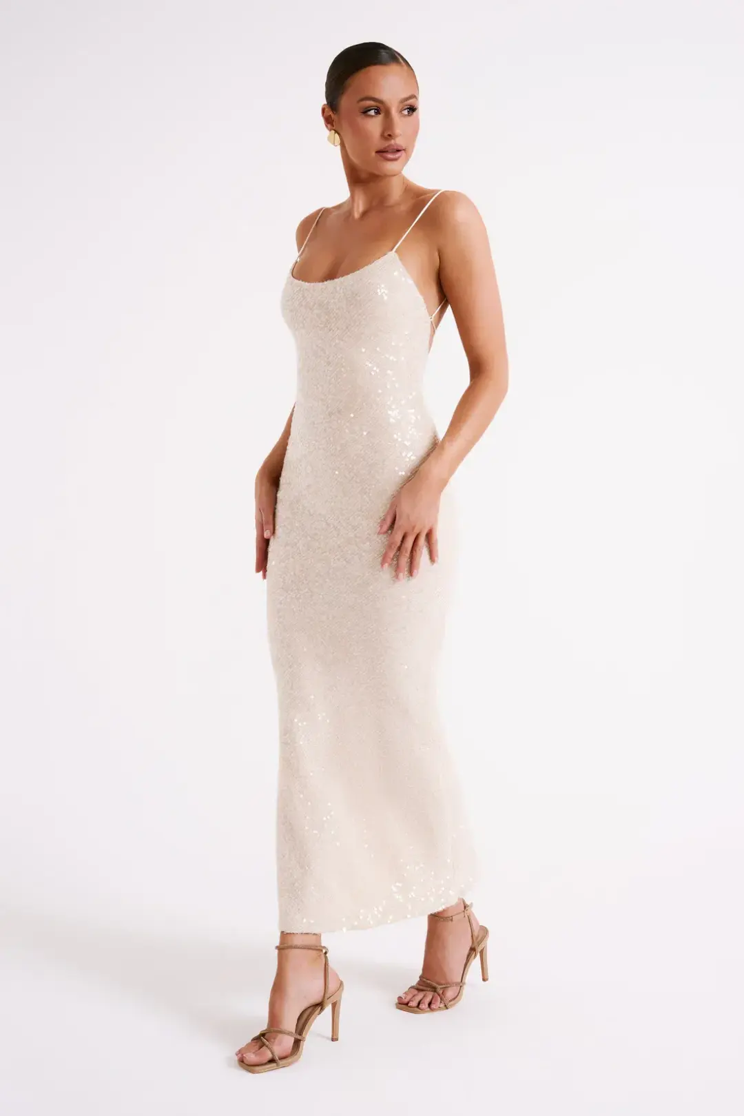 Meshki Brianna Sequin Maxi Dress Cream Size 8 for rent on The Volte - main image