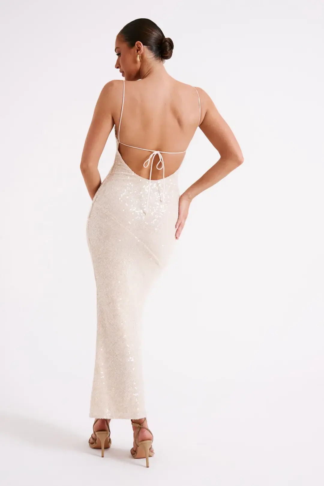 Meshki Brianna Sequin Maxi Dress Cream Size 8 for rent on The Volte - main image