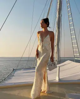 Shona Joy Plunged Slip Tie Maxi Dress Medina Print Size 4 for rent on The Volte - image 1