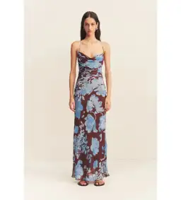 Shona Joy Olson Lace Back Bias Maxi Dress in Arcadian Floral Size AU 10