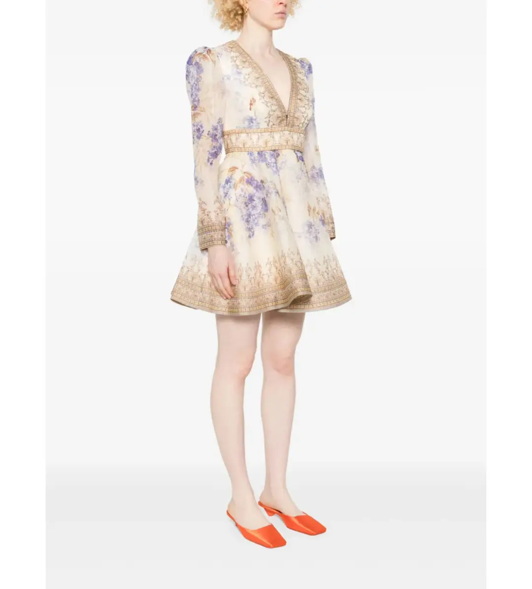Zimmermann Dawning Plunge Mini Dress Multi Hydrangea Size 2/AU 12 for rent on The Volte - main image