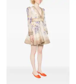 Zimmermann Dawning Plunge Mini Dress Multi Hydrangea Size 2/AU 12 for rent on The Volte - image 2