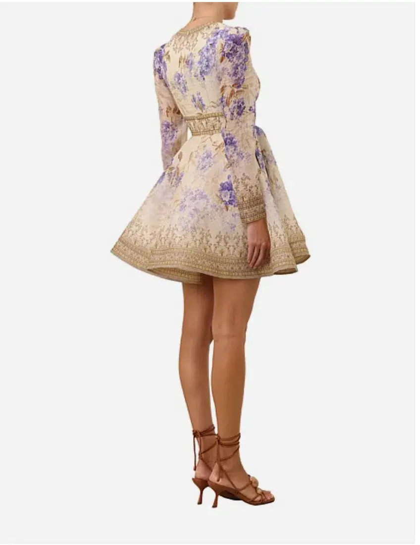 Zimmermann Dawning Plunge Mini Dress Lilac Floral Size 12 for rent on The Volte - main image
