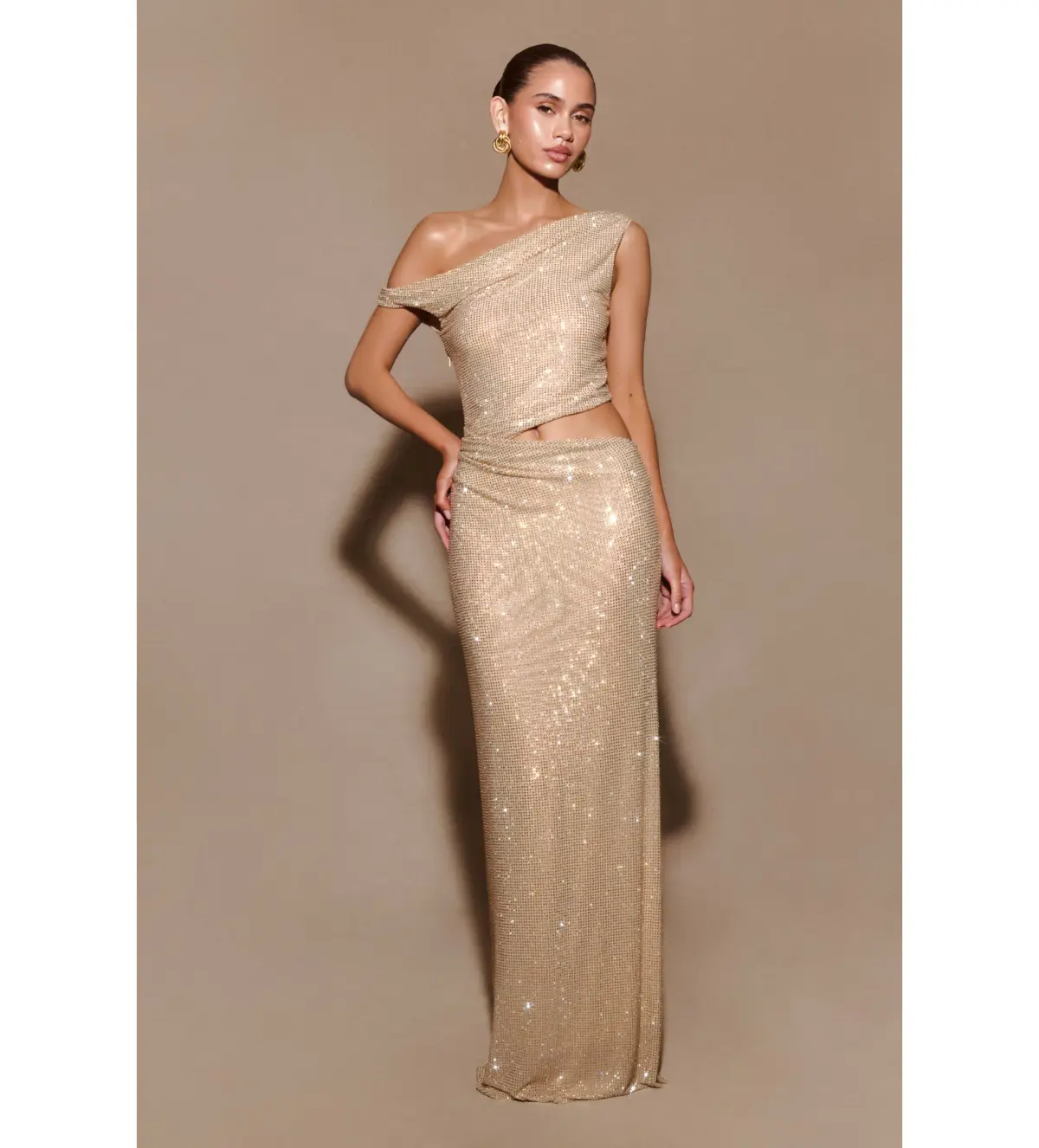 Meshki Kenny Diamante Maxi Gown Gold Size 4 - Image 1