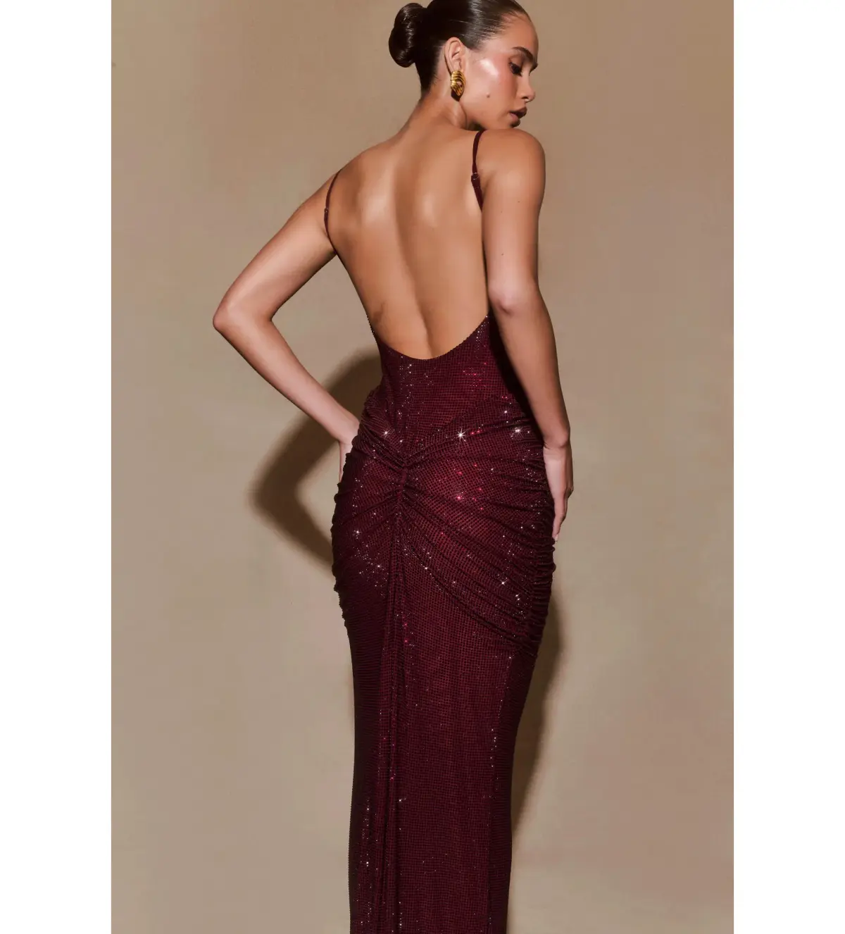 Meshki Roisin Diamante Satin Maxi Dress Mahogany AU 4  - Image 5