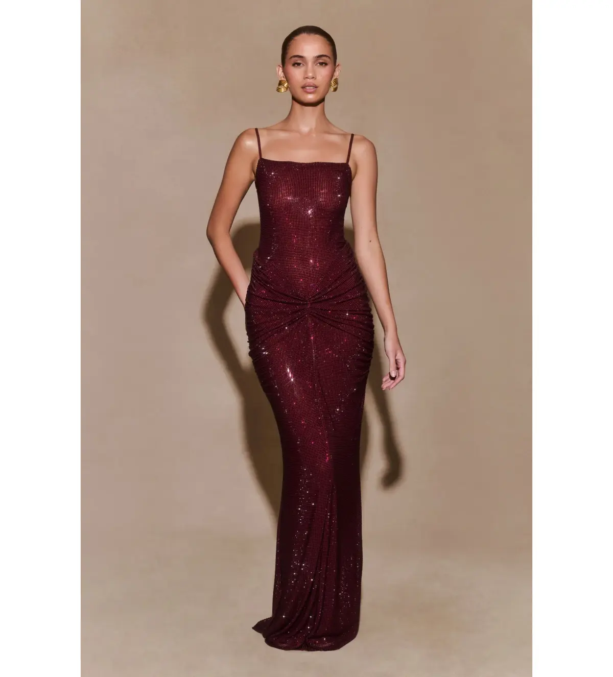Meshki Roisin Diamante Satin Maxi Dress Mahogany AU 4  - Image 1