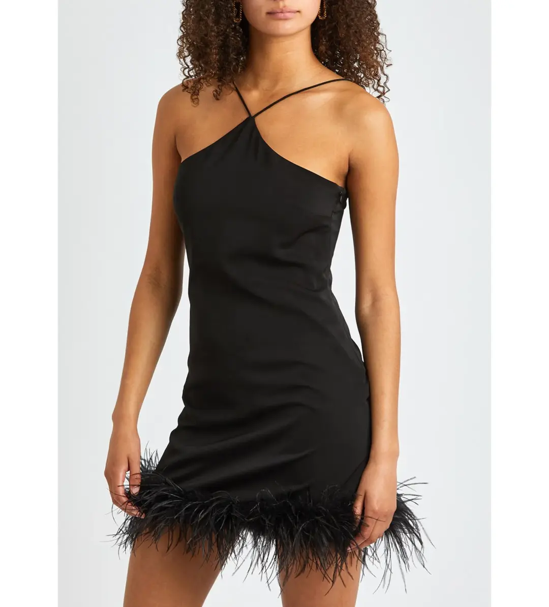 De La Vali Halter Neck Mini Dress With Black Feather Black Size 10 for rent on The Volte - main image