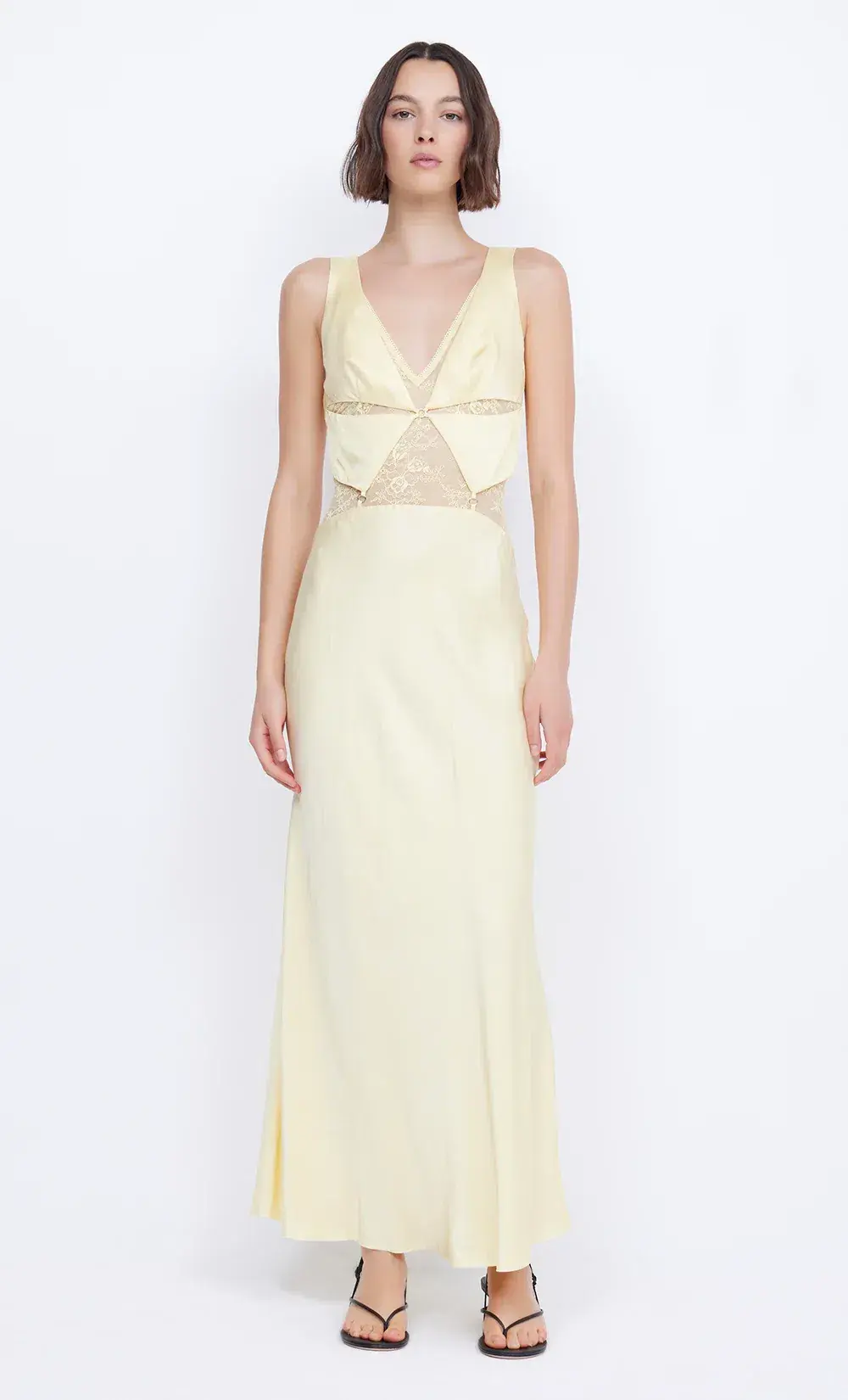 Bec & Bridge Juliette V Neck Maxi Dress Butter Yellow Size AU 10 for rent on The Volte - main image