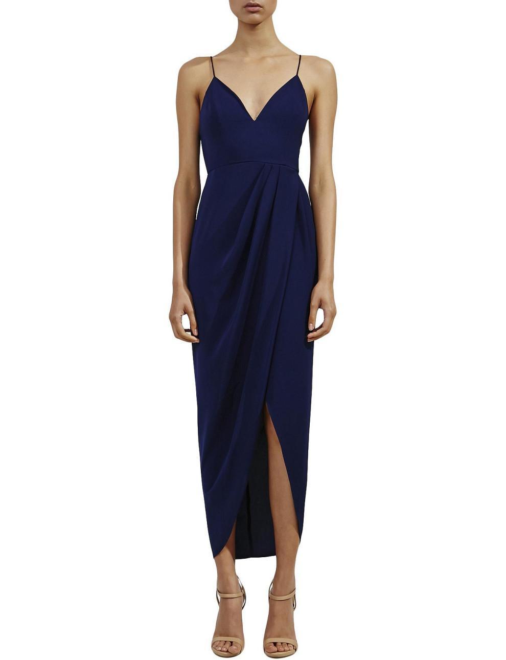 Shona Joy Core Cocktail Draped Dress Navy Size 8 for rent on The Volte - main image