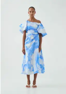 Aje Cadence Ruched Midi Dress Blue Size 12