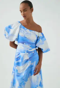 Aje Cadence Ruched Midi Dress Blue Size 12