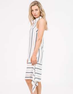 Shona Joy High Neck Handkerchief Dress Navy Gold Stripe Size 8 for rent on The Volte - image 2