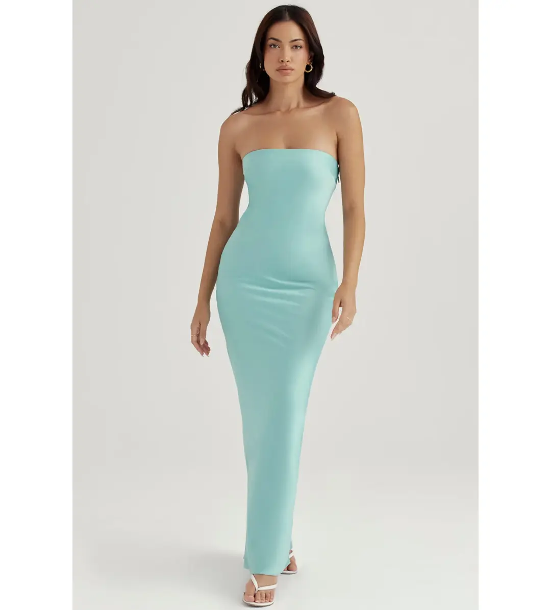 House of CB Alette Satin Strapless Maxi Dress Jade Size L/AU 12 for rent on The Volte - main image