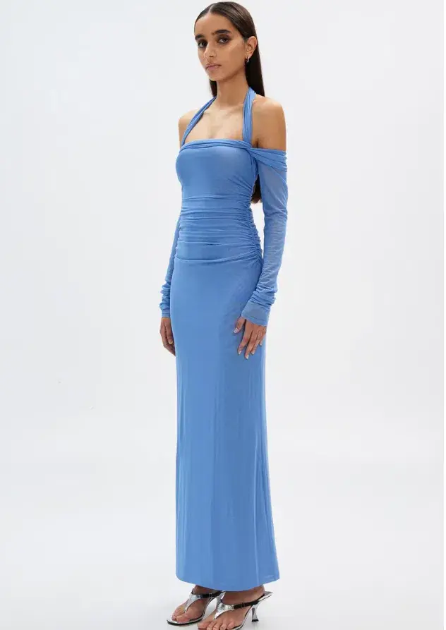 Misha Sonet Mesh Dress Cornflower Blue Maxi Size 10 for rent on The Volte - main image