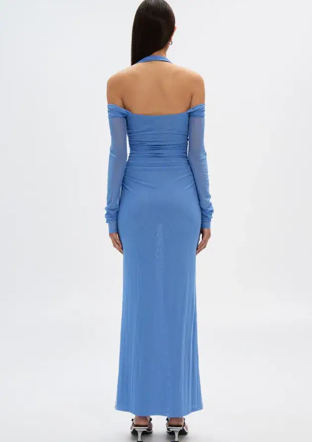 Misha Sonet Mesh Dress Cornflower Blue Maxi Size 10 for rent on The Volte - main image