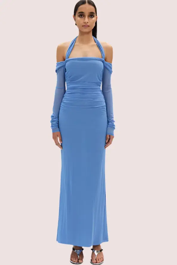 Misha Sonet Mesh Dress Cornflower Blue Maxi Size 10 for rent on The Volte - main image