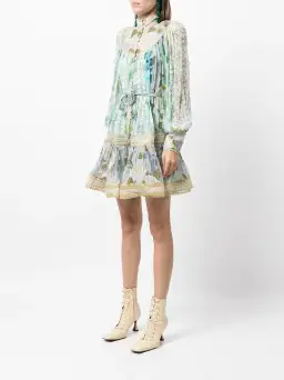 Zimmermann Rhythm Trimmed Billow Mini Dress in Aqua Mixed Print Size AU 8 for rent on The Volte - image 1