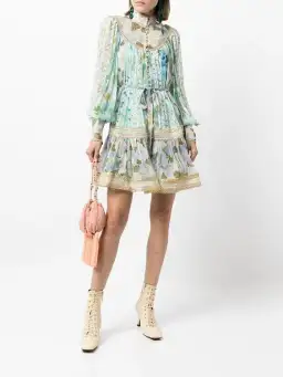 Zimmermann Rhythm Trimmed Billow Mini Dress in Aqua Mixed Print Size AU 8 for rent on The Volte - image 2