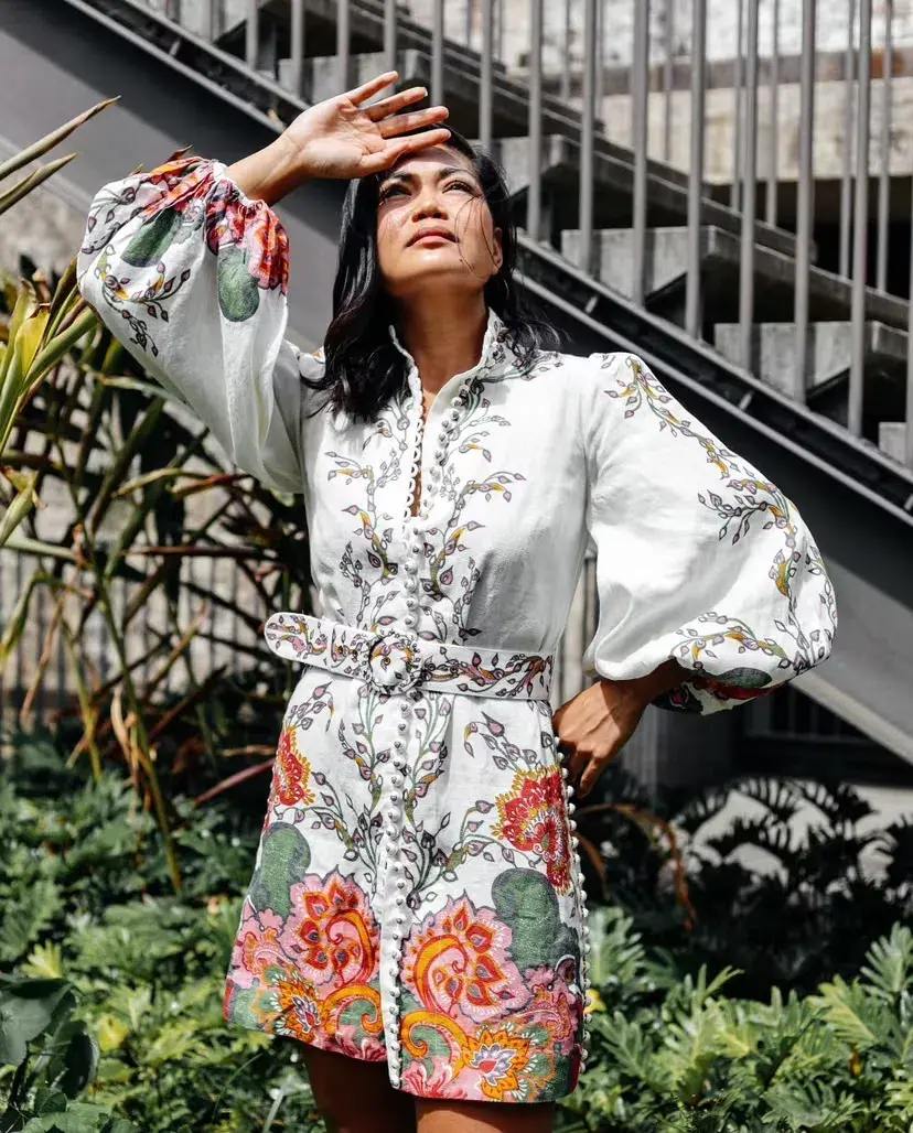 Zimmermann The Lovestruck Buttoned Tunic Mini Dress Multi Size 0/AU 8 for rent on The Volte - main image