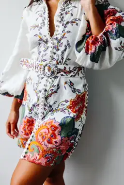 Zimmermann The Lovestruck Buttoned Tunic Mini Dress Multi Size 0/AU 8 for rent on The Volte - image 4