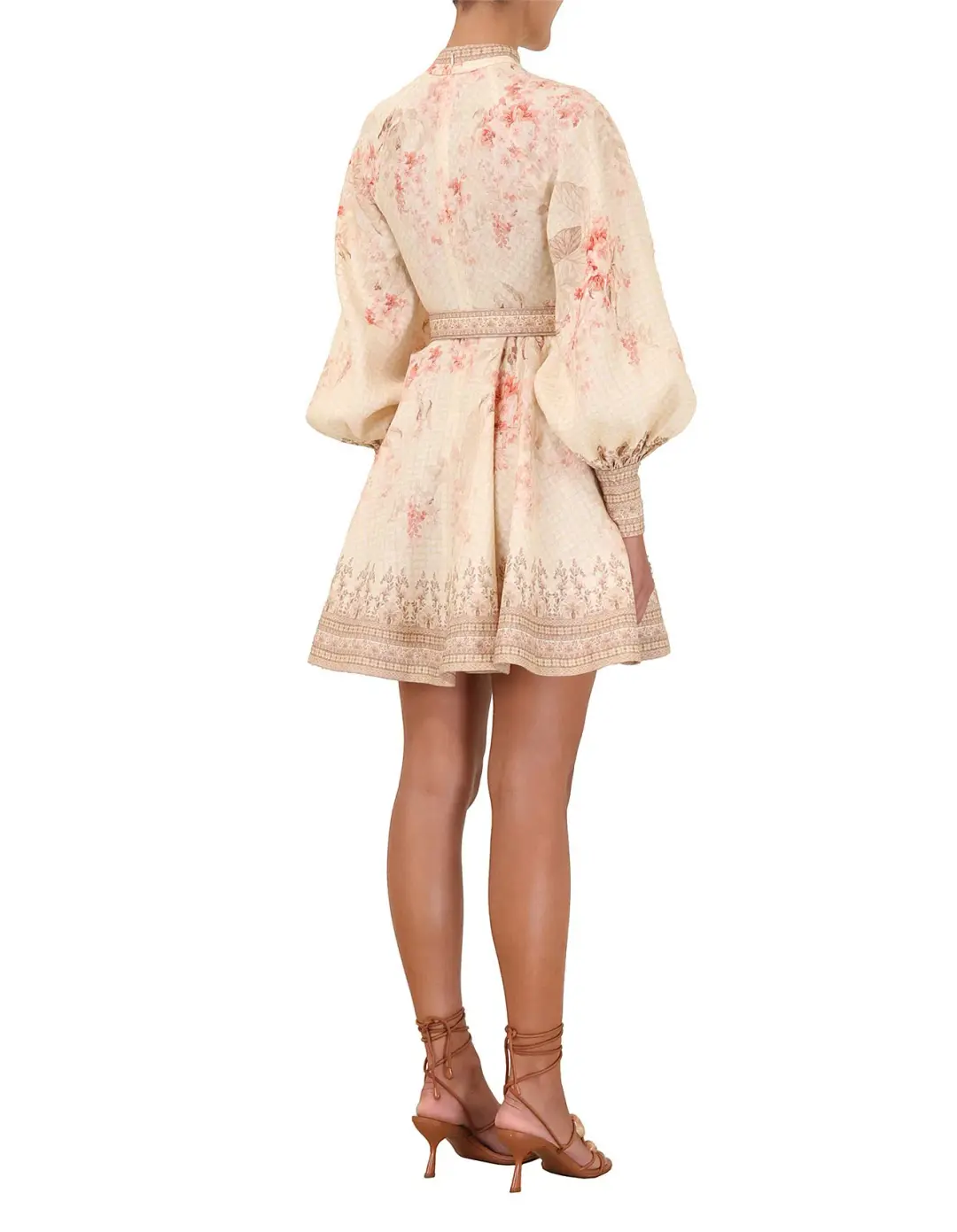 Zimmermann ILLUMINATE BUTTONED MINI DRESS coral floral size 14 for rent on The Volte - main image