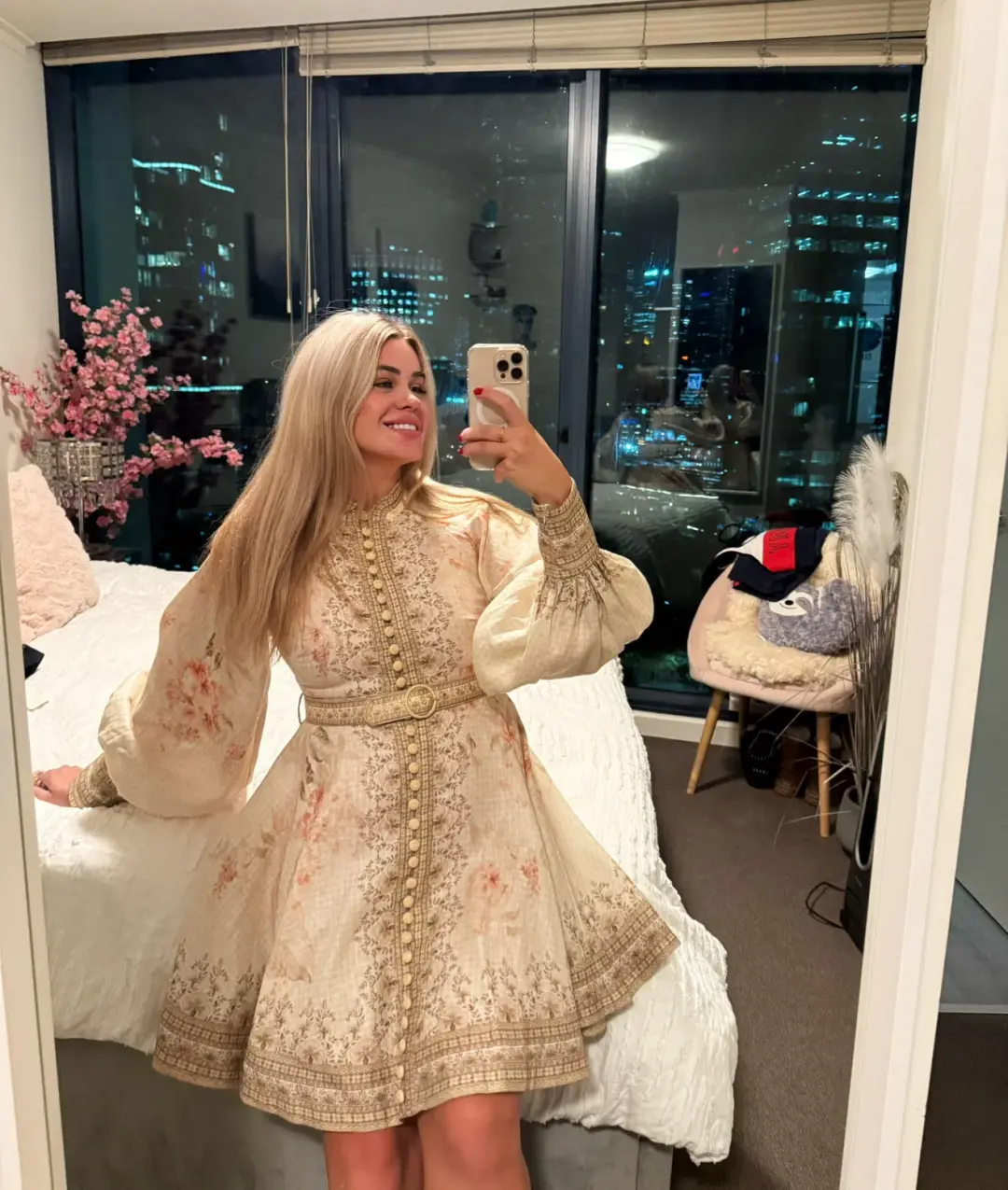 Zimmermann ILLUMINATE BUTTONED MINI DRESS coral floral size 14 for rent on The Volte - main image