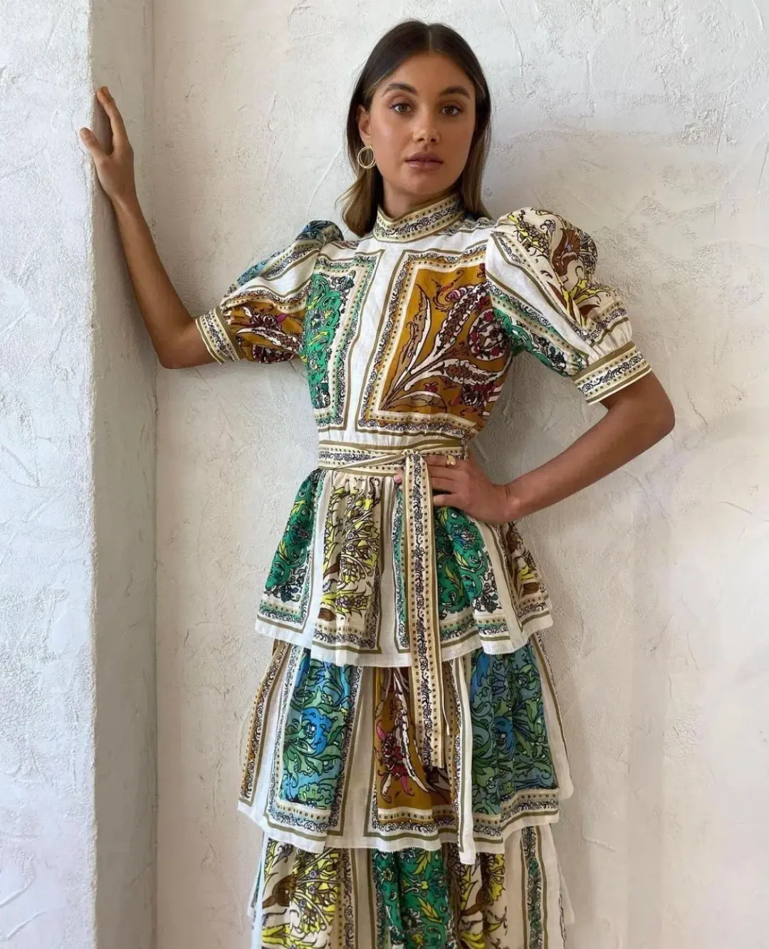 Alemais Delphine Tiered Midi Dress Multi Size 6 for rent on The Volte - main image