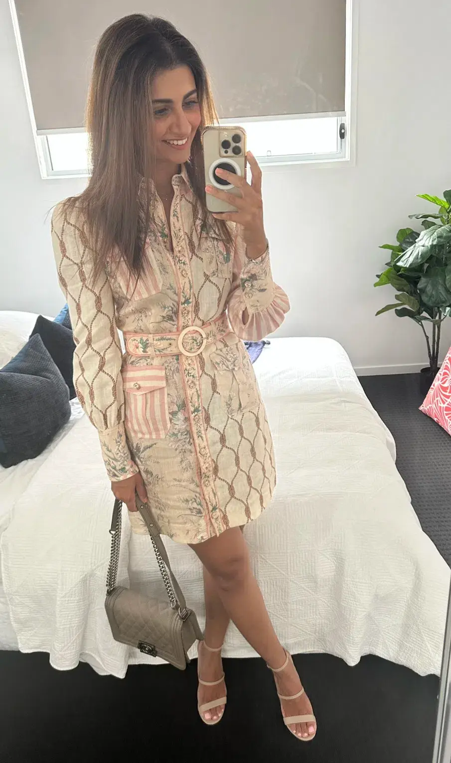 Zimmermann Moonshine Patched Shirt Mini Dress in Spliced Pink 0 / AU 8 for rent on The Volte - main image