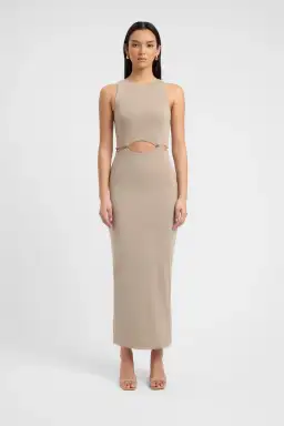 Kookai Taupe Lottie Button Detailing Midi Dress Brown Size 8 for rent on The Volte - image 1