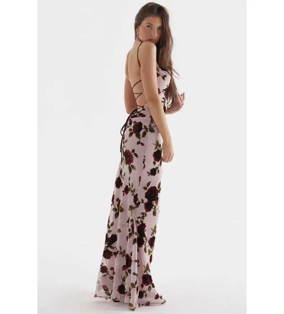 House of CB Serena Maxi Dress Pink Devore Size S/AU 8 for rent on The Volte - main image