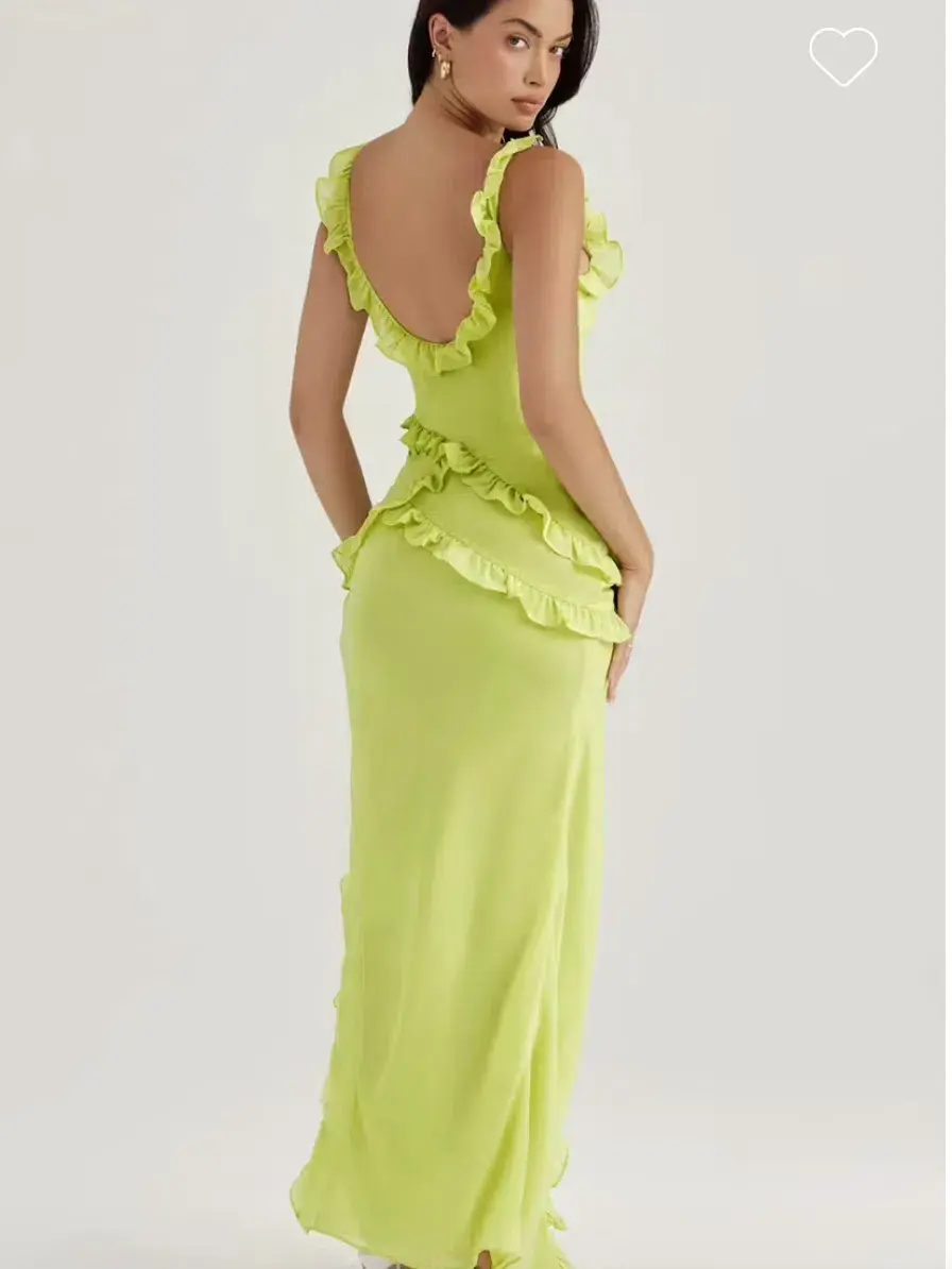 House Of CB Pixie Dress Lime Green Ruffle Front Size 10 for rent on The Volte - main image