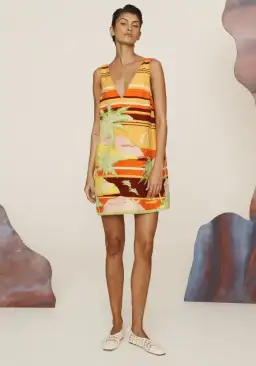 Alemais Palm Island V Neck Mini Dress Multi Size 6
