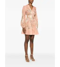 Zimmermann Tallow Plunge Mini Dress Pink Multi Floral Size AU 12 for rent on The Volte - image 2