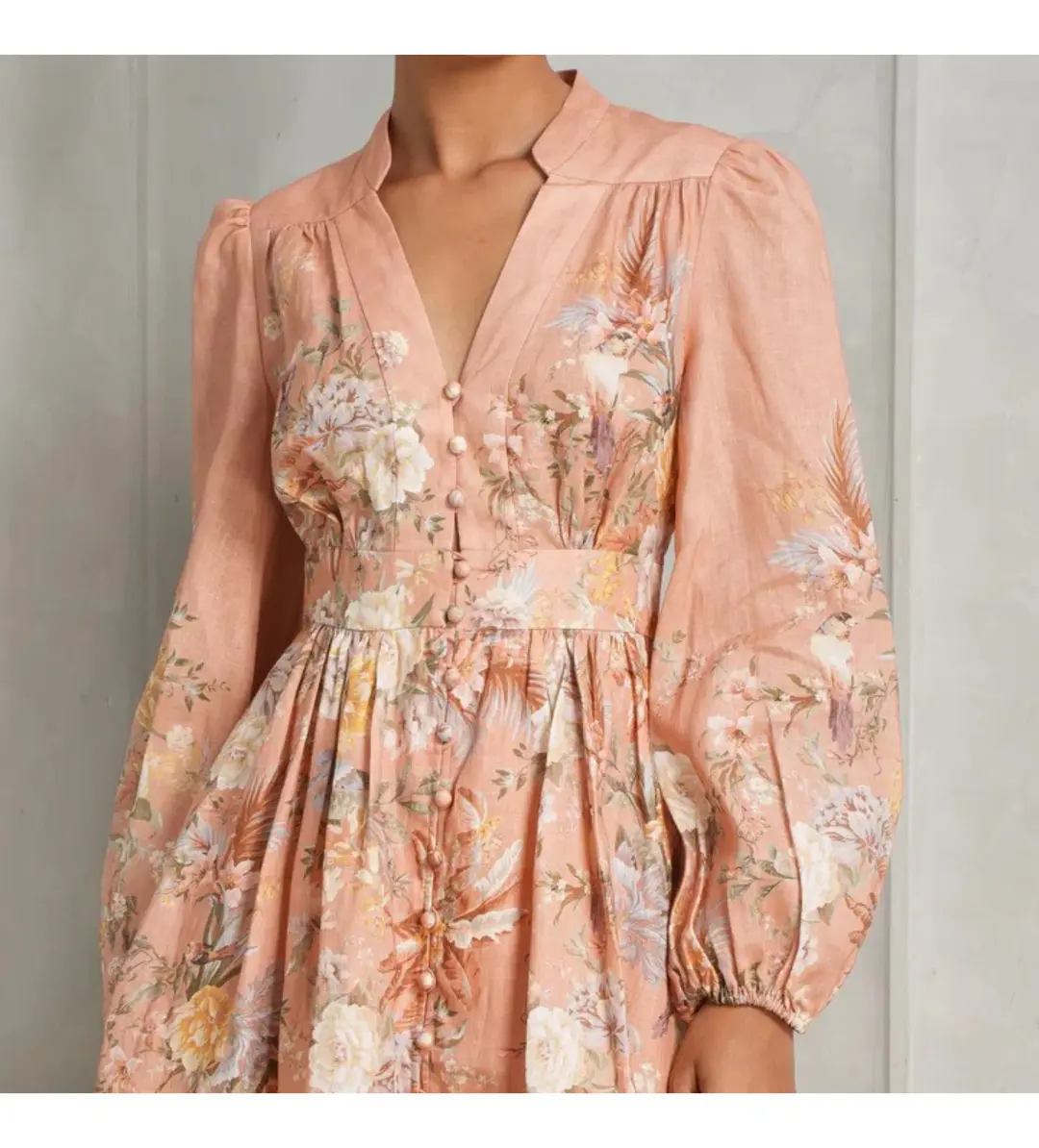 Zimmermann Tallow Plunge Mini Dress Pink Multi Floral Size AU 12 for rent on The Volte - main image