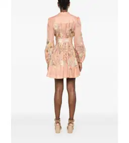 Zimmermann Tallow Plunge Mini Dress Pink Multi Floral Size AU 12 for rent on The Volte - image 3