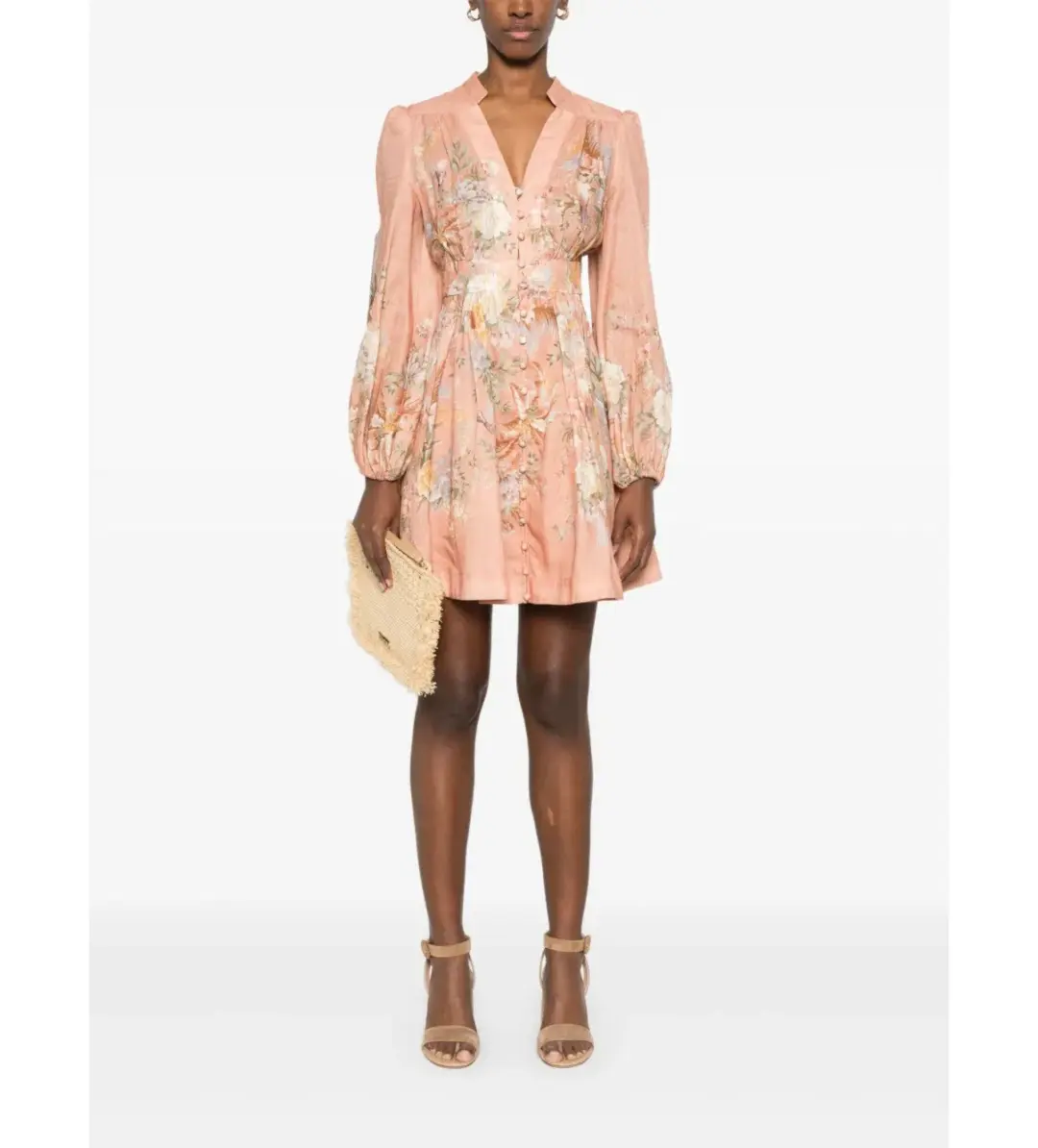 Zimmermann Tallow Plunge Mini Dress Pink Multi Floral Size AU 12 for rent on The Volte - main image
