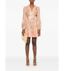 Zimmermann Tallow Plunge Mini Dress Pink Multi Floral Size AU 12 for rent on The Volte - image 1